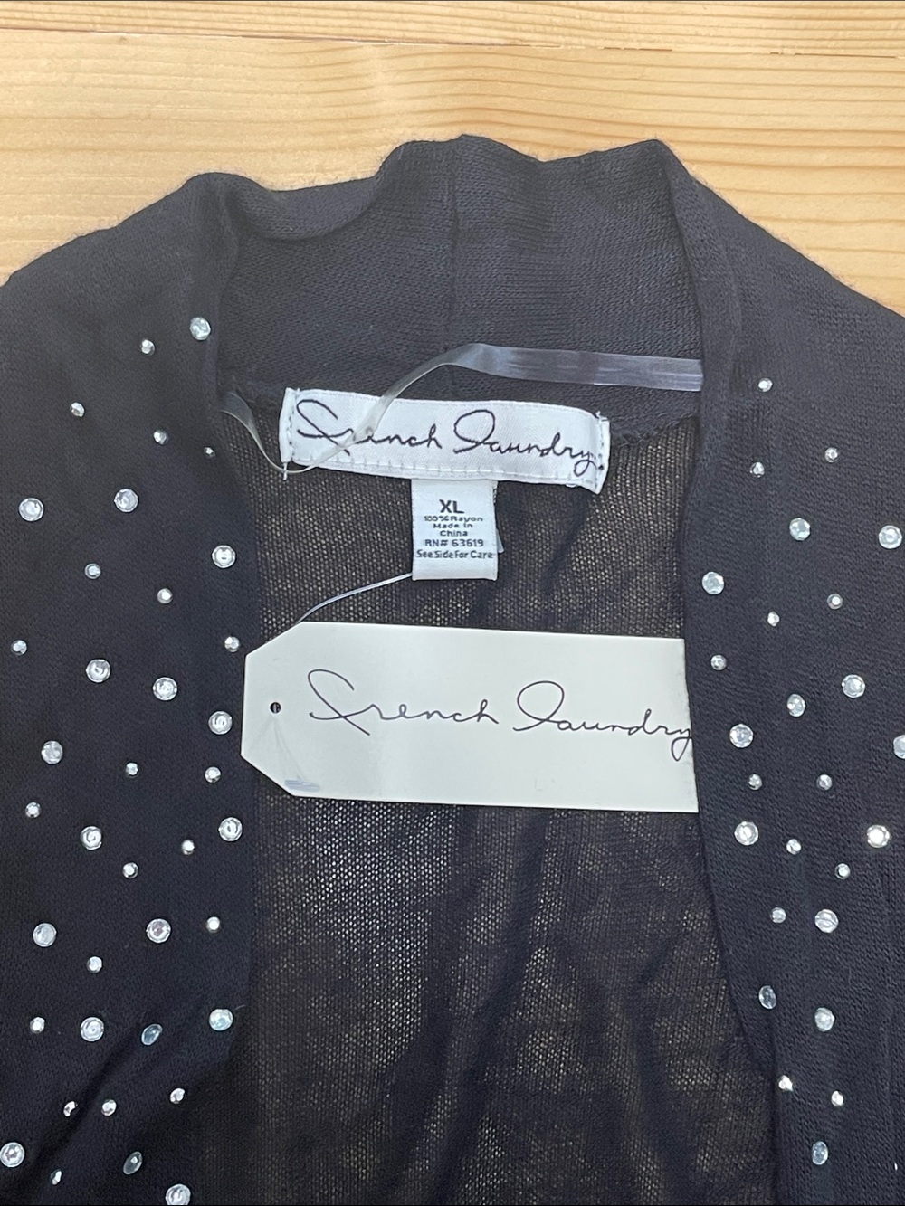 SPARKLED French Laundry NWT Black Open Front Cardigan Studded Longline Size M - Picture 4 of 12